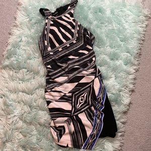 Bebe White Blue Grey Stripe Bodycon Dress S